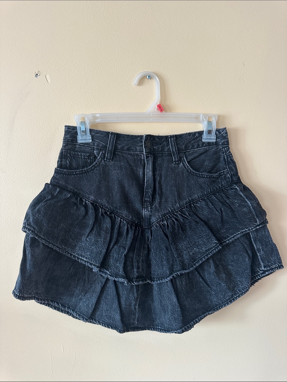 American Eagle Black Denim Ruffle Mini Skirt Size 0 NWOT